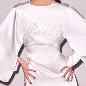 Fleur du Mal Bride Embroidered Angel Sleeve Robe, Size XS/S